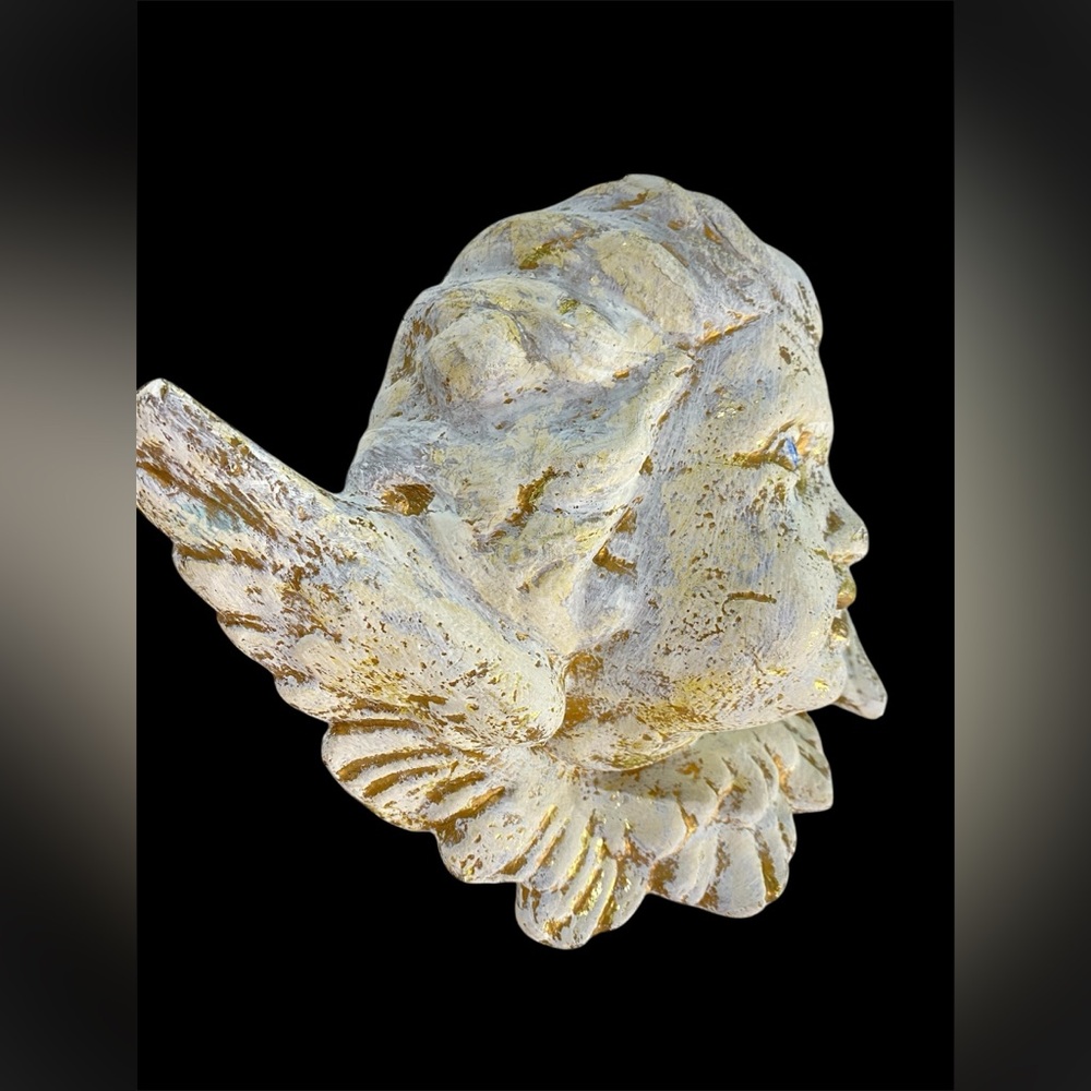 VTG 90s Cherub Angel Wall Plaque Winged Paper Clay Sculpture Victorian Baroque - Picture 3 of 16